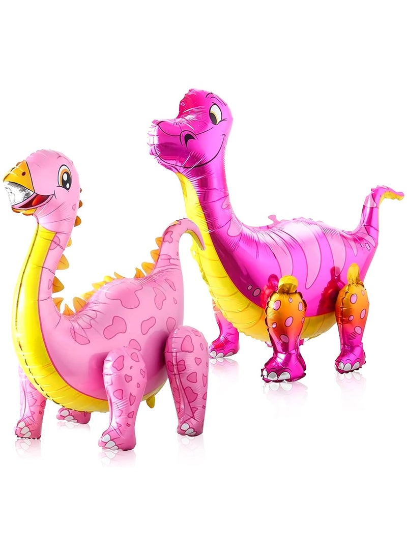 KatchOn, Large Pink Dinosaur Balloon Girl - 35 Inch | Pink Dinosaur Party Supplies | Self Standing Girl Dinosaur Balloons for Birthday Party - Image 1